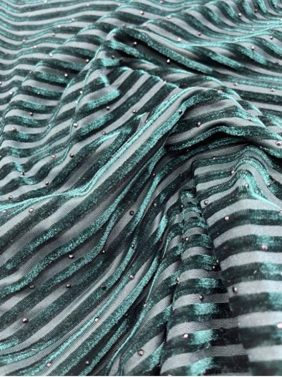 1 yard Green Stripe Jacquard Korean Stretch Velvet Fabric for Dresses Jackets Skirts Pants and Event Wear
